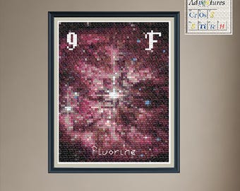 Fluorine Wolf-Rayet 124 Nebula Cross Stitch Pattern: Periodic Table Design (PDF Download)