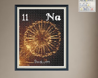 Sodium Yellow Fireworks Cross Stitch Pattern: Periodic Table Design (PDF Download)