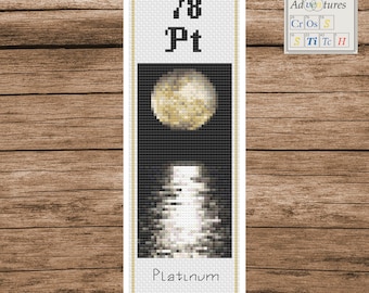 Platinum Moon Bookmark Cross Stitch Pattern: Periodic Table Design (PDF Download)