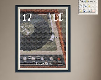 Chlorine Vinyl Record Cross Stitch Pattern: Periodic Table Design (PDF Download)