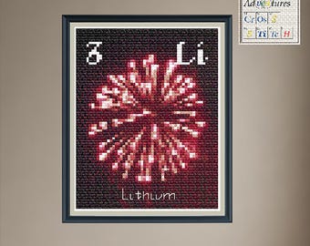 Lithium Red Fireworks Cross Stitch Pattern: Periodic Table Design (PDF Download)
