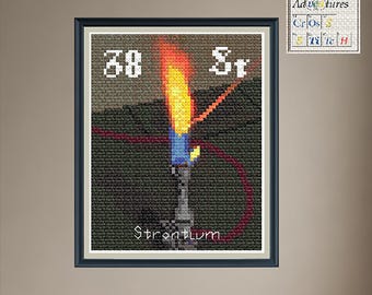 Strontium Flame Cross Stitch Pattern: Periodic Table Design (PDF Download)