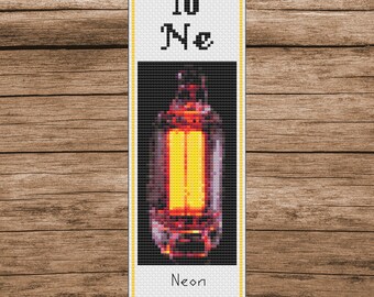 Neon NE-2 Lamp Bookmark Cross Stitch Pattern: Periodic Table Design (PDF Download)
