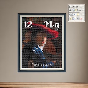 Magnesium Girl with Red Hat Cross Stitch Pattern: Periodic Table Design (PDF Download)
