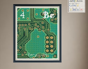 Beryllium Circuit Board Cross Stitch Pattern: Periodic Table Design (PDF Download)