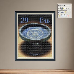 Patrón de punto de cruz azul egipcio de cobre: Diseño de la tabla periódica (Descargar PDF)