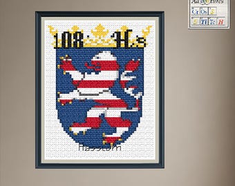 Hassium Hesse Coat of Arms Cross Stitch Pattern: Periodic Table Design (PDF Download)