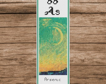 Arsenic Van Gogh Crescent Moon Bookmark Cross Stitch Pattern: Periodic Table Design (PDF Download)