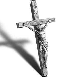 Sterling Silver Jesus Cross Pendant, Religious Christian Necklace, Handmade Crucifix Jesus Statue Cross, Gift For Men Dad Husband Jewelry