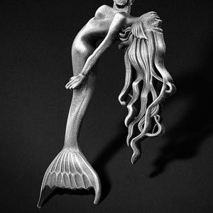 Silver Mermaid Necklace, Ocean Inspired Jewelry, Unique Gift for Sea Lovers 925 Sterling Siren Charm Oxidized Jewelry, Gift For Girlfriend