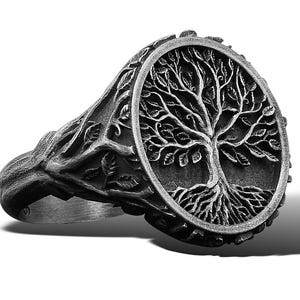 Silver Tree Of Life Signet Ring, Sterling Yggdrasil Ring, Handmade Family Tree Ring, Spiritual Statement Ring, Gift For Husband or Dad
