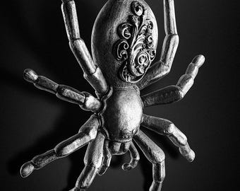 Sterling Silver Tarantula Pendant Necklace, Handmade Gothic Spider Jewelry