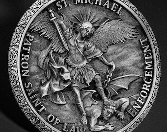 Oxidized Sterling Silver Archangel Michael Pendant, Religious Shield Necklace