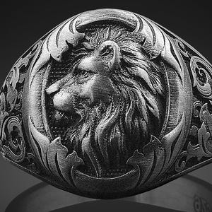 Sterling Silver 3D Lion Head Pinky Ring Leo Zodiac Jewelry Angry Lion Handmade Signet Ring Silver Animal Ring for Men Jewelry Gift Him