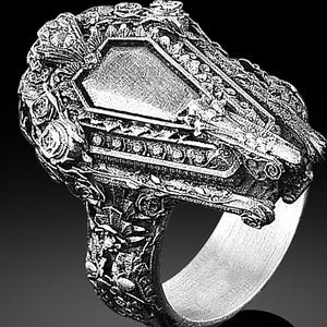 Mens Coffin Steampunk Pinky Ring Silver Biomechanical Ring Women or Mens Jewelry Unique Giger Ring Cool Male Biker Ring Gift For Boyfriend