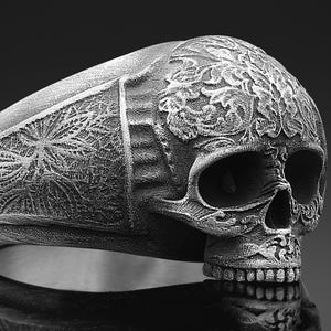 Unique Skull Head Men Ring, Baroque Pattern Skull Ring, Sterling Silver Men Ring, Skull Gothic Ring, Skull Punk Male Ring, Goth Men Jewelry