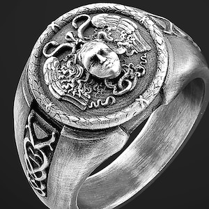 Goddess Medusa Sterling Silver Ring, Medusa Ring, Gift for Dady, Fashion Ring, Goddess Medusa Men Silver Ring, Mythology Lovers Gift For Him