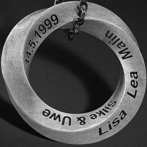 925 Sterling Silver Mobius Necklace, Mobius Pattern Necklace, Man or Women Band Mobius Jewellery, Personalised Secret Twist Mobius Necklace