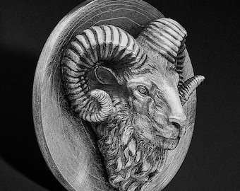 アンティークスターリングシルバーの牡羊座の雄羊の頭ペンダント、雄羊