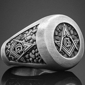 Mens Masonic 925 Sterling Silver Ring For Men, Master Mason Jewelry, Freemason Jewelry, Masonry Signet Ring, Masonic Handmade Rings for Man