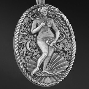 Birth of Venus Necklace, Sterling Silver Goddess Aphrodite Pendant Art Lovers Jewelry Gift Idea Goddess of Beauty Greek Charm Gift For Women