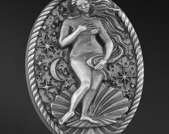 Oxidized Sterling Silver Birth of Venus Pendant, Greek Goddess Necklace