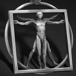 Silver The Vitruvian Man Necklace Leonardo Da Vinci Art Renaissance Jewelry Gift For Her or Him Handmade Sterling Pendant Unique Pride Gift