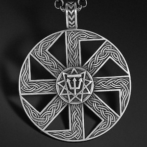 Celtic Knot Circle Pendant Necklace 925 Sterling Silver, Viking Trident Symbol Charm, Unique Norse Inspired Amulet Statement Necklace Gift