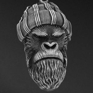 Silver Gorilla With Hat Pendant Angry Gorilla Ape Pendant Handmade 925 Sterling Silver Animal Pendant Silver Gorilla Head Charm Gift for Him
