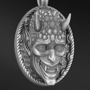 Collier masque Oni art japonais pour petit ami, cadeau bijoux pendentif Hanya, collier démon en argent oxydé pour mari, breloque diable