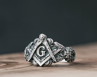 Freimaurer Siegelring, Sterling Silber Herrenring, Freimaurer Schmuck