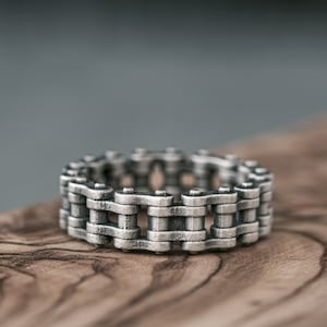 Silver Biker Chain Male Ring, Mens Oxidized Pinky Chain Ring Cool Motorcycle Chain Ring For Boyfriend Jewelry Sterling Chain Gift For Riders