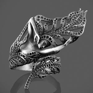 Silver Mermaid Ring, Unique Ocean Inspired Ring, Elegant Fantasy Jewelry Gift for Mermaid Lovers Siren Ocean Creature Band Sterling Nautical