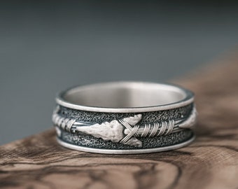 PDTJMTG Men's Sterling Silver Arrowhead Ring – 7mm Width, Wedding Band, Sizes 8/9/10, With Gift Box