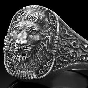 Solid Silver Lion Signet Man Ring, Large Lion Ring, Mens Lion Jewelry, Sterling Lion Head Ring, African Lion Animal Husband Dad Jewelry