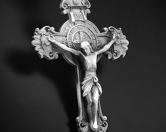 Handmade Sterling Silver Saint Benedict Crucifix Necklace, Religious Gift