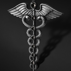 Medical Symbol Necklace, Caduceus Necklace Silver, Necklace for Medical Staff , Thin Caduceus Pendant, Symbol of Medicine, Gift for Doctors