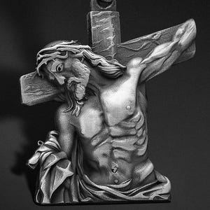 3D Jesus Cross Silver Pendant, 925k Sterling Silver Handmade Jewelry, Religious Pendant for Men, Faith Necklace, Gothic Charm Gift for Dad