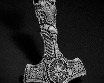 Silver Mjolnir Viking Pendant Thor Hammer Nordic Necklace Pagan Silver Engraved Mythology Charm Celtic Handmade Jewelry For Father Husband