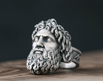 Zeus Greek God Sterling Silver Ring, Oxidized Signet
