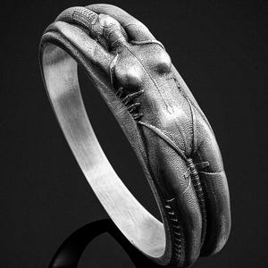 Biomechanical Silver Ring 925 Sterling Handmade Mens Jewelry SciFi Horror Jewelry Gothic Cyberpunk Statement Band Ring Futuristic Space Ring