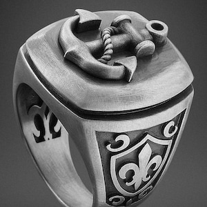 Anker Siegelring für Männer in Sterling Silber Mariner Siegelring Sailor Navy Schmuck Einzigartiges Geschenk für Männer Oxidierter Kapitän Silberring