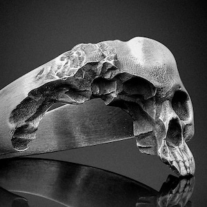 Wounded Skull Ring, Gothic Biker Jewelry Handmade Sterling Silver Men Ring Punk Ring For Boyfriend Unique Jewelry For Husband Shattered Ring
