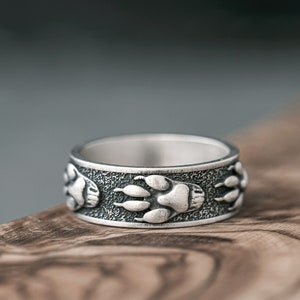 Wolf Paw Bands Silver Mens Ring Dog Claw Handmade Unique Promise Ring Sterling Silver Cool Band Boyfriend Jewery Oxidized Pinky 925 Gift Him