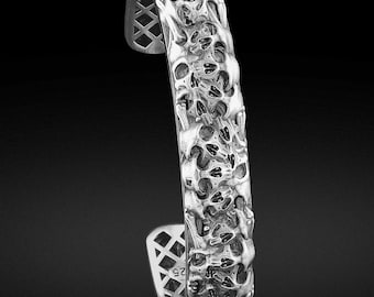 Sterling Silver Skull Cuff Bracelet, Gothic Biker Jewelry