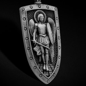 St. Michael Archangel Necklace For Husband or Dad, 925 Sterling Silver Handmade Pendant for Men Shield Protection Jewelry Religious Gift Him