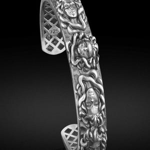 Medusa Cuff Bracelet for Men, 925 Sterling Silver Greek Mythology Jewelry, Mens Medusa Bangle, Handmade Ancient Goddes Bracelet Gift for Him