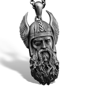 Odin God Necklace Sterling Silver For Men, Norse Mythology Pagan Necklace For Him, Viking Pendant For Dad Scandinavian Necklace Gift Jewelry