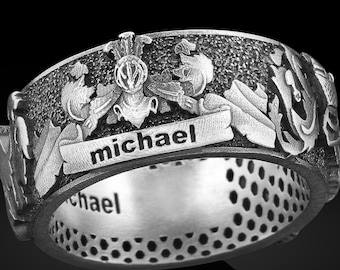 Bague personnalisée en argent sterling avec armoiries, écusson familial personnalisé