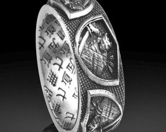 Japanese Style Samurai Ring Sterling Silver Warrior Motto Engraved 925k Jewelry